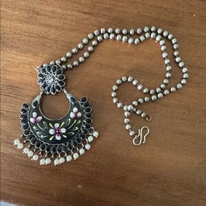 Vintage Tribal Style Crescent Pendant Necklace